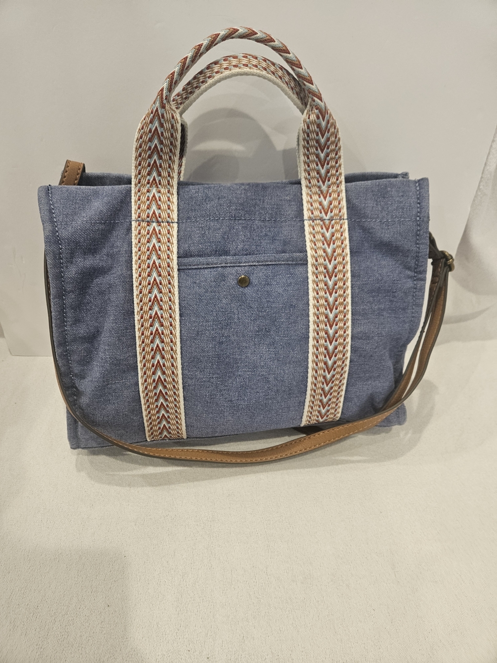 a.n.a Blue Canvas Tote Crossbody with Western Patterned Woven Handles Shoulder